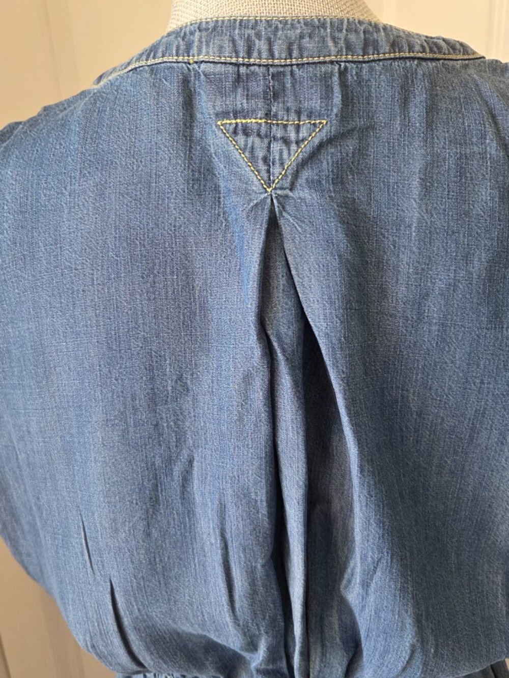 Spanner chambray dress elastic waist cap sleeves button down size 14 - Picture 5 of 7